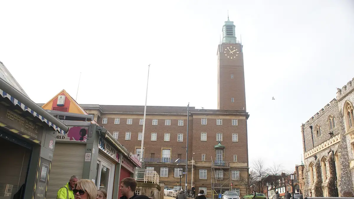View of Norwich City Hall from Gaol Hill