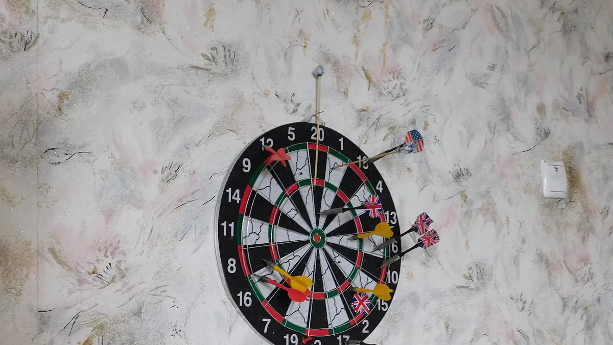 Dart board with darts; Dnipro, Ukraine; 16.07.19